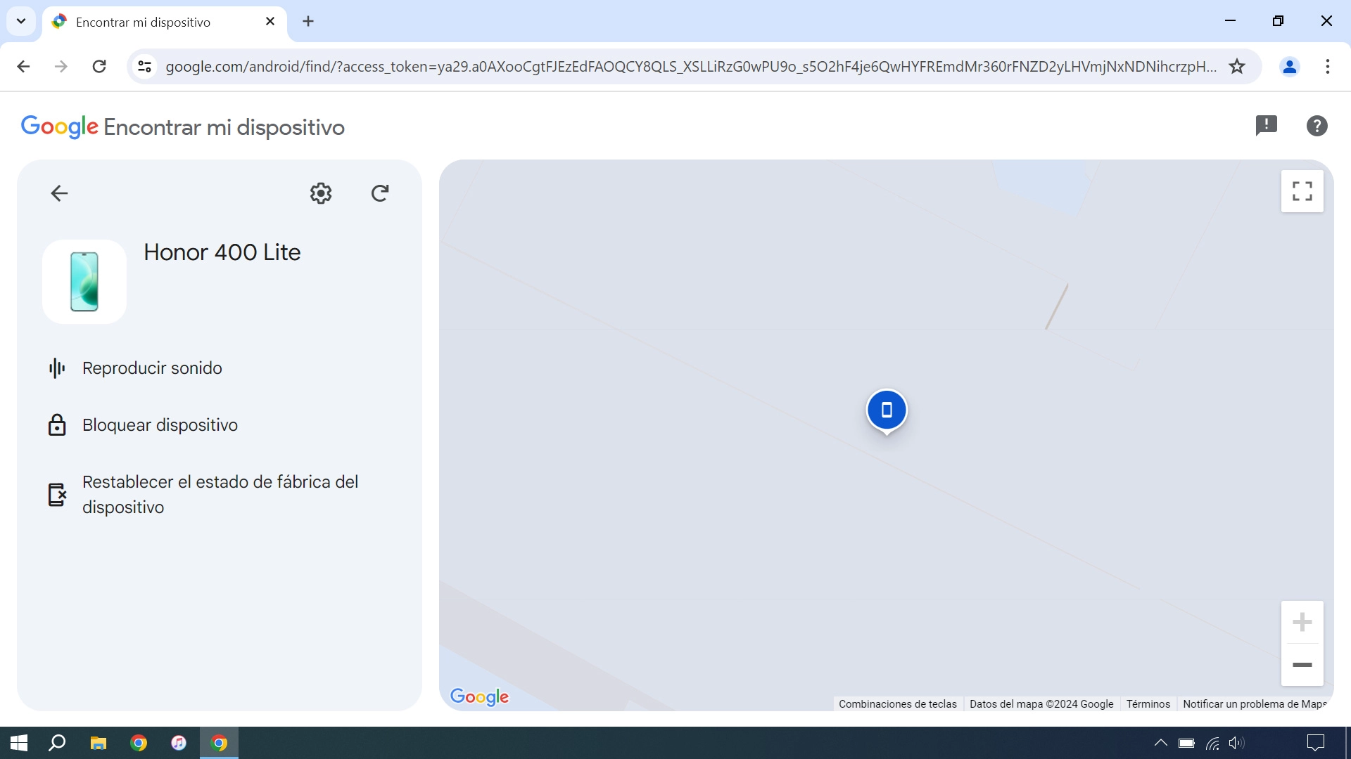 La última posición del teléfono se visualiza en el mapa.