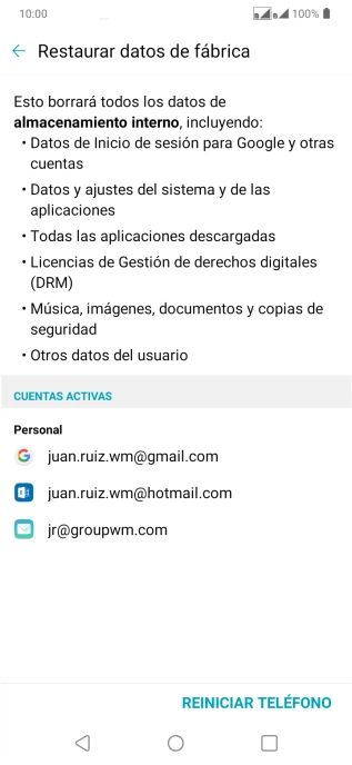 Pulsa REINICIAR TELÉFONO. Pulsa REINICIAR TELÉFONO.