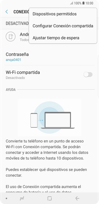 Pulsa Configurar Conexión compartida. Pulsa Configurar Conexión compartida.