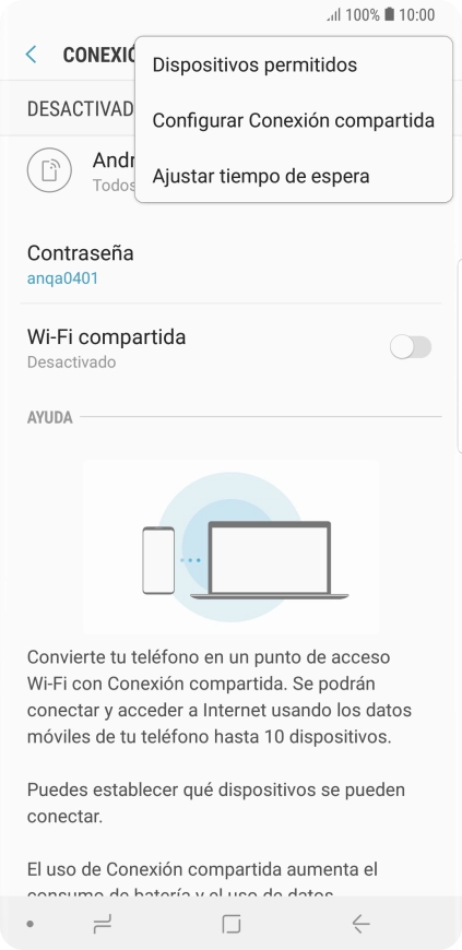 Pulsa Configurar Conexión compartida. Pulsa Configurar Conexión compartida.