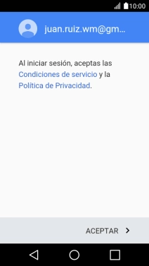 Pulsa ACEPTAR y sigue las indicaciones de la pantalla para seleccionar los ajustes de tu cuenta de Google. Pulsa ACEPTAR y sigue las indicaciones de la pantalla para seleccionar los ajustes de tu cuenta de Google.