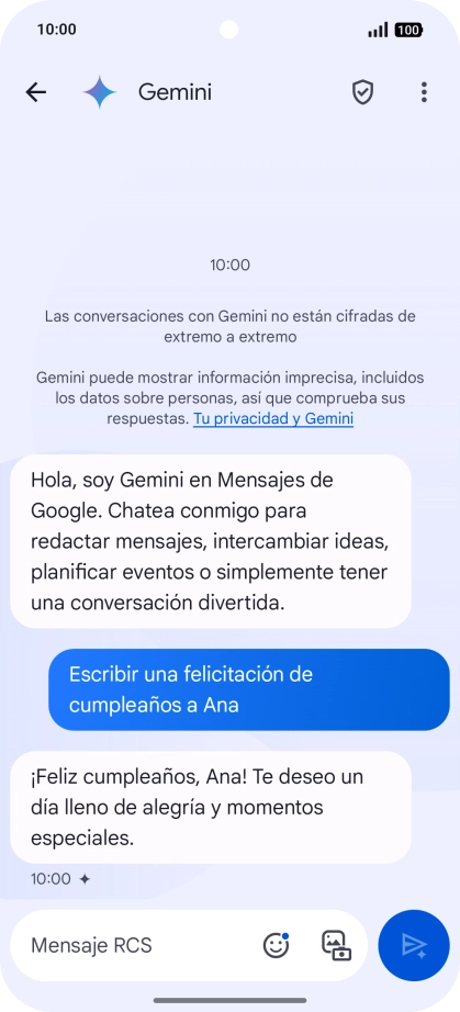 La propuesta de texto de Gemini se visualiza ahora en la pantalla. La propuesta de texto de Gemini se visualiza ahora en la pantalla.