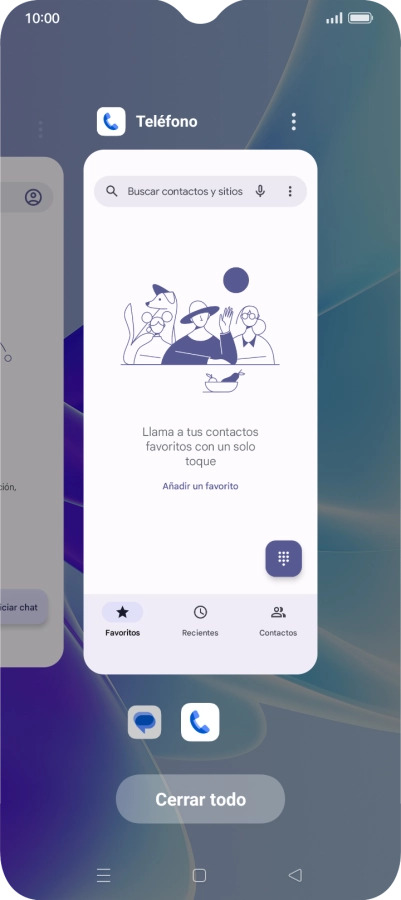 Para cerrar una sola aplicación en ejecución, desliza el dedo hacia arriba sobre la aplicación deseada. Para cerrar una sola aplicación en ejecución, desliza el dedo hacia arriba sobre la aplicación deseada.