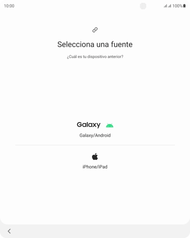 Pulsa el ajuste deseado y sigue las instrucciones de la pantalla para transferir el contenido del otro teléfono. Pulsa el ajuste deseado y sigue las instrucciones de la pantalla para transferir el contenido del otro teléfono.