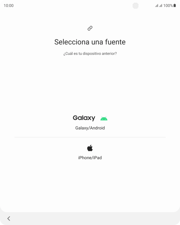 Pulsa el ajuste deseado y sigue las instrucciones de la pantalla para transferir el contenido del otro teléfono. Pulsa el ajuste deseado y sigue las instrucciones de la pantalla para transferir el contenido del otro teléfono.