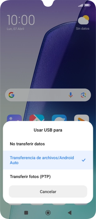 Pulsa Transferencia de archivos/Android Auto.