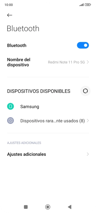 Pulsa el dispositivo Bluetooth deseado y sigue las indicaciones de la pantalla para vincular el dispositivo al teléfono. Pulsa el dispositivo Bluetooth deseado y sigue las indicaciones de la pantalla para vincular el dispositivo al teléfono.