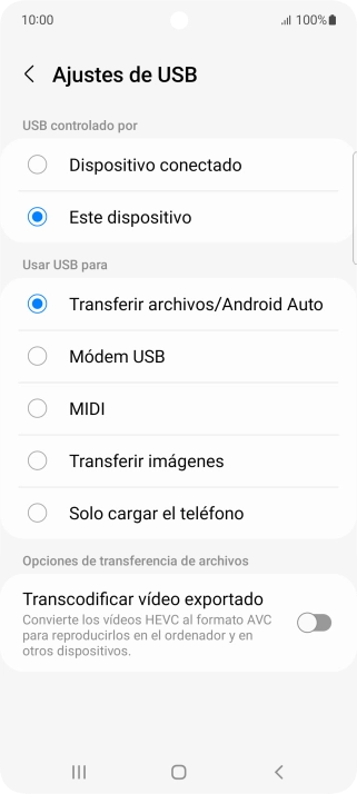 Pulsa Transferir archivos/Android Auto. Pulsa Transferir archivos/Android Auto.