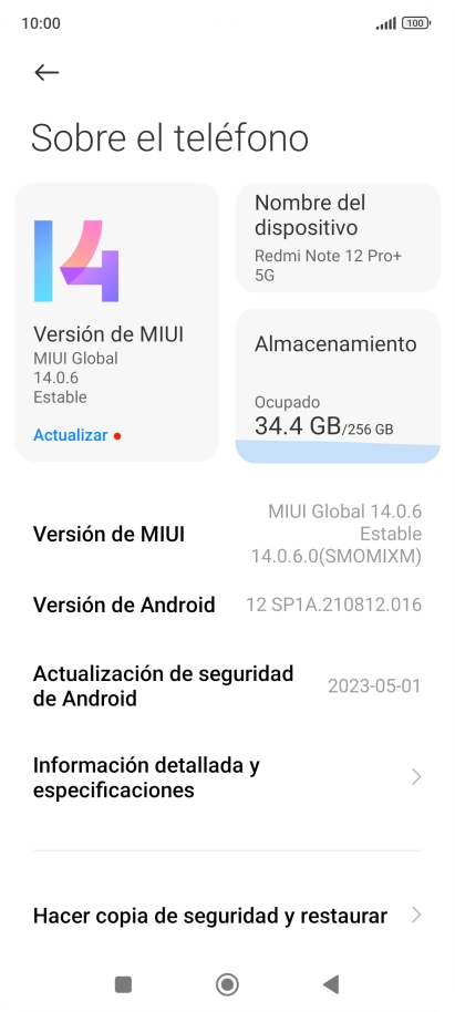 Pulsa Versión de MIUI. Si hay una versión de software nueva disponible, aparecerá ahora en la pantalla. Sigue las indicaciones de la pantalla para actualizar el software del teléfono. Pulsa Versión de MIUI. Si hay una versión de software nueva disponible, aparecerá ahora en la pantalla. Sigue las indicaciones de la pantalla para actualizar el software del teléfono.