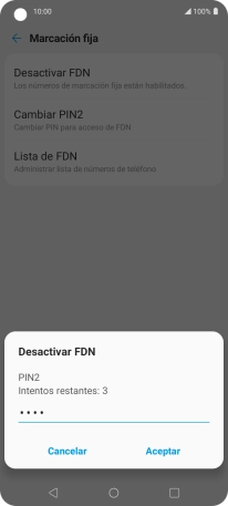 Introduce el código PIN2 y pulsa Aceptar.