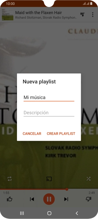 Introduce el nombre deseado de la lista de reproducción y pulsa CREAR PLAYLIST. Introduce el nombre deseado de la lista de reproducción y pulsa CREAR PLAYLIST.