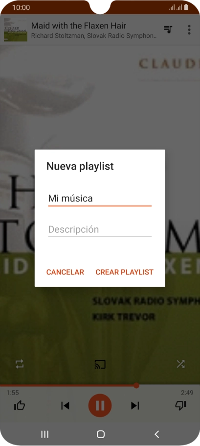 Introduce el nombre deseado de la lista de reproducción y pulsa CREAR PLAYLIST. Introduce el nombre deseado de la lista de reproducción y pulsa CREAR PLAYLIST.