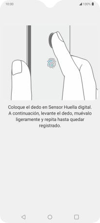 Sigue las indicaciones de la pantalla para crear una huella digital como código de seguridad. Sigue las indicaciones de la pantalla para crear una huella digital como código de seguridad.
