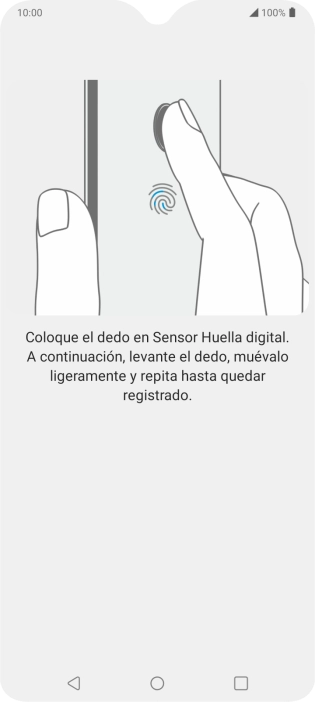Sigue las indicaciones de la pantalla para crear una huella digital como código de seguridad. Sigue las indicaciones de la pantalla para crear una huella digital como código de seguridad.