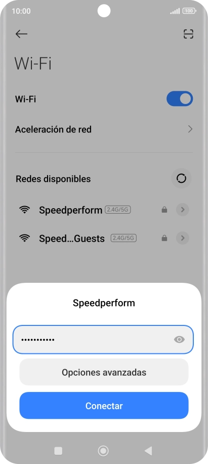 Introduce la contraseña de la red wifi y pulsa Conectar. Introduce la contraseña de la red wifi y pulsa Conectar.