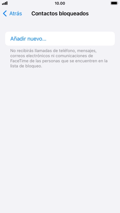 Pulsa Añadir nuevo... y sigue las indicaciones de la pantalla para bloquear un contacto. Pulsa Añadir nuevo... y sigue las indicaciones de la pantalla para bloquear un contacto.