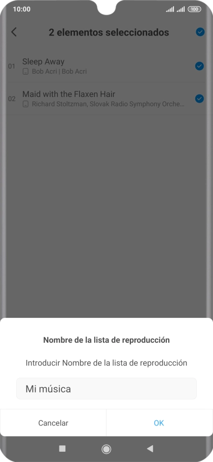 Introduce el nombre deseado de la lista de reproducción y pulsa OK. Introduce el nombre deseado de la lista de reproducción y pulsa OK.