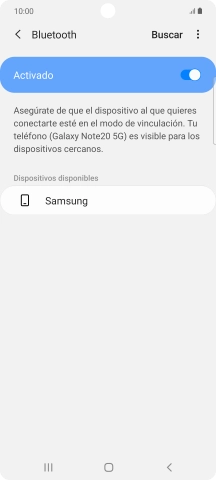 Pulsa el dispositivo Bluetooth deseado y sigue las indicaciones de la pantalla para vincular el dispositivo al teléfono. Pulsa el dispositivo Bluetooth deseado y sigue las indicaciones de la pantalla para vincular el dispositivo al teléfono.