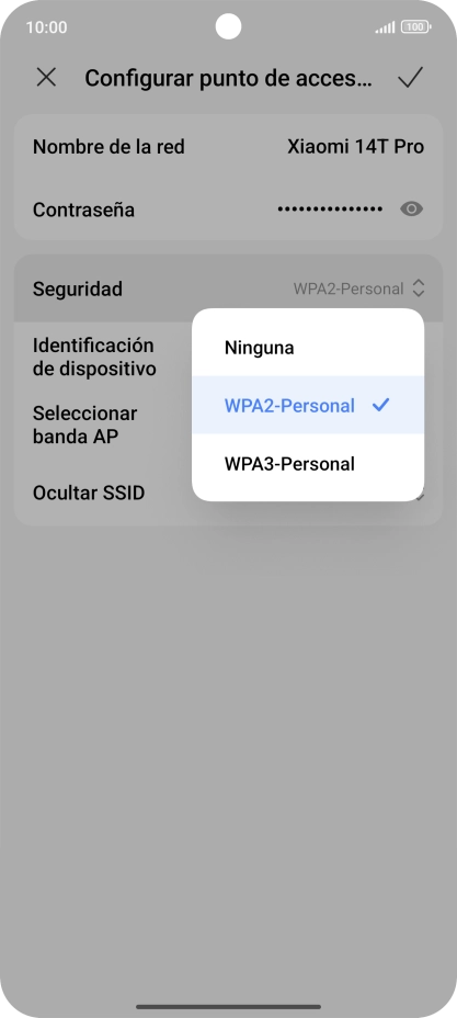 Pulsa WPA3-Personal para proteger la conexión wifi con una contraseña. Pulsa WPA3-Personal para proteger la conexión wifi con una contraseña.