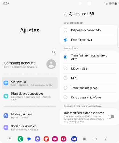 Pulsa Transferir archivos/Android Auto. Pulsa Transferir archivos/Android Auto.