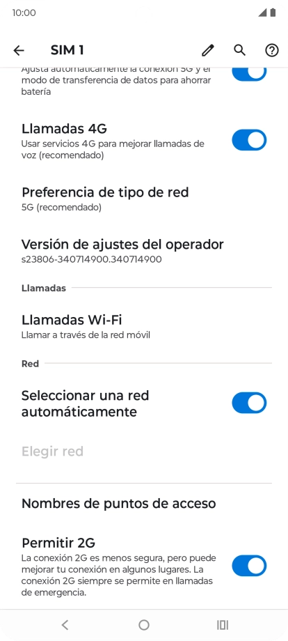 Pulsa Nombres de puntos de acceso. Pulsa Nombres de puntos de acceso.