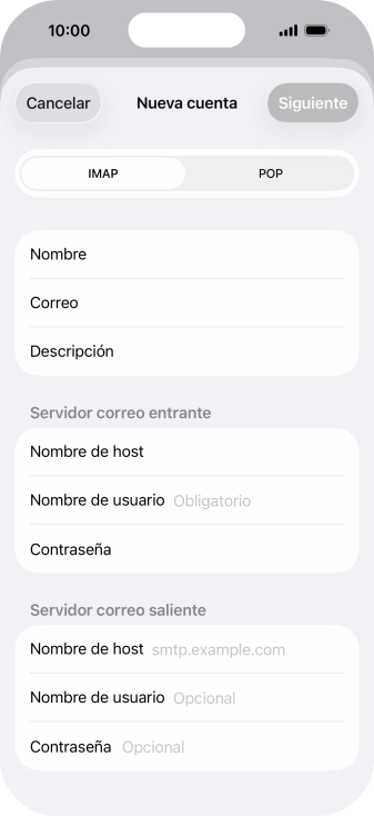 Pulsa Nombre de usuario e introduce el nombre de usuario de tu cuenta de correo electrónico. Pulsa Nombre de usuario e introduce el nombre de usuario de tu cuenta de correo electrónico.