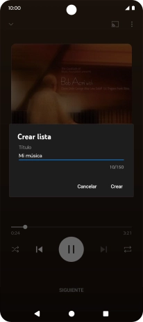 Introduce el nombre deseado de la lista de reproducción y pulsa Crear. Introduce el nombre deseado de la lista de reproducción y pulsa Crear.