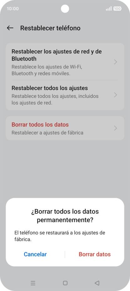 Pulsa Borrar datos.