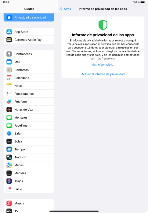 Pulsa Activar el informe de privacidad para activar la función. Pulsa Activar el informe de privacidad para activar la función.