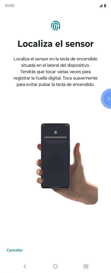 Sigue las indicaciones de la pantalla para crear una huella digital como código de seguridad. Sigue las indicaciones de la pantalla para crear una huella digital como código de seguridad.