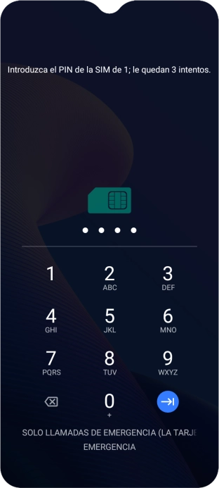 Si lo solicita el teléfono, introduce el código PIN y pulsa la flecha hacia la derecha. Si lo solicita el teléfono, introduce el código PIN y pulsa la flecha hacia la derecha.
