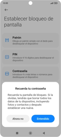 Pulsa Entendido y sigue las indicaciones de la pantalla para crear un código de seguridad del teléfono adicional. Pulsa Entendido y sigue las indicaciones de la pantalla para crear un código de seguridad del teléfono adicional.