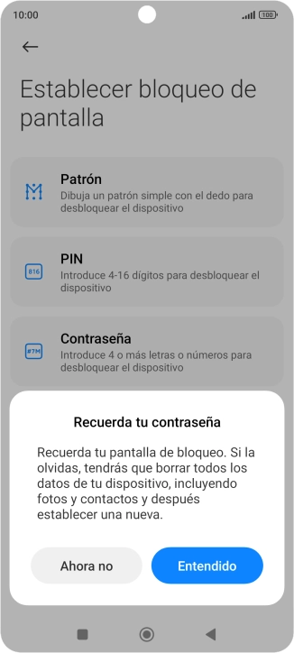 Pulsa Entendido y sigue las indicaciones de la pantalla para crear un código de seguridad del teléfono adicional. Pulsa Entendido y sigue las indicaciones de la pantalla para crear un código de seguridad del teléfono adicional.