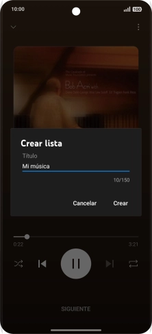 Introduce el nombre deseado de la lista de reproducción y pulsa Crear. Introduce el nombre deseado de la lista de reproducción y pulsa Crear.
