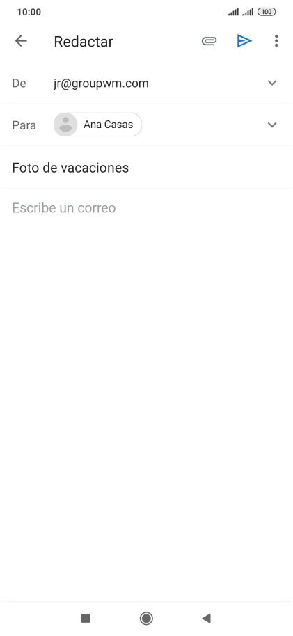 Pulsa en el campo de escritura y escribe el texto del correo electrónico. Pulsa en el campo de escritura y escribe el texto del correo electrónico.