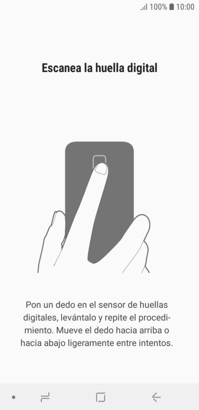 Sigue las indicaciones de la pantalla para crear una huella digital como código de seguridad. Sigue las indicaciones de la pantalla para crear una huella digital como código de seguridad.