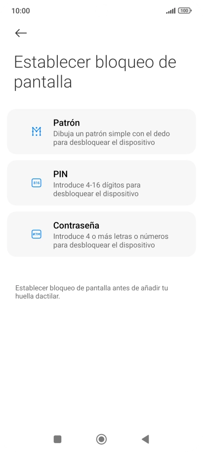 Pulsa el código de seguridad deseado. Pulsa el código de seguridad deseado.