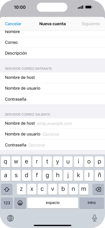 Pulsa Nombre de host e introduce smtp.vodafone.es. Pulsa Nombre de host e introduce smtp.vodafone.es.