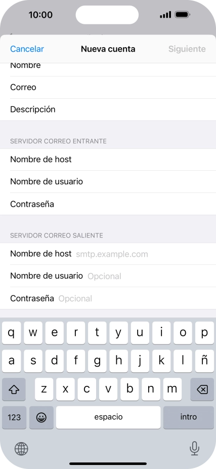 Pulsa Nombre de host e introduce smtp.vodafone.es. Pulsa Nombre de host e introduce smtp.vodafone.es.