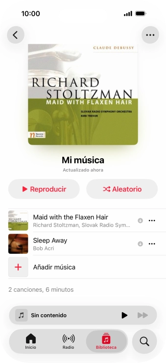 Desplázate a la categoría o a la lista de reproducción deseada y pulsa el archivo de música deseado. Desplázate a la categoría o a la lista de reproducción deseada y pulsa el archivo de música deseado.