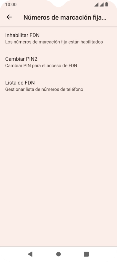 Pulsa Inhabilitar FDN para desactivar la marcación fija. Pulsa Inhabilitar FDN para desactivar la marcación fija.
