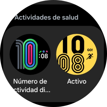 Desliza el dedo hacia arriba o hacia abajo para ver las esferas disponibles. Desliza el dedo hacia arriba o hacia abajo para ver las esferas disponibles.