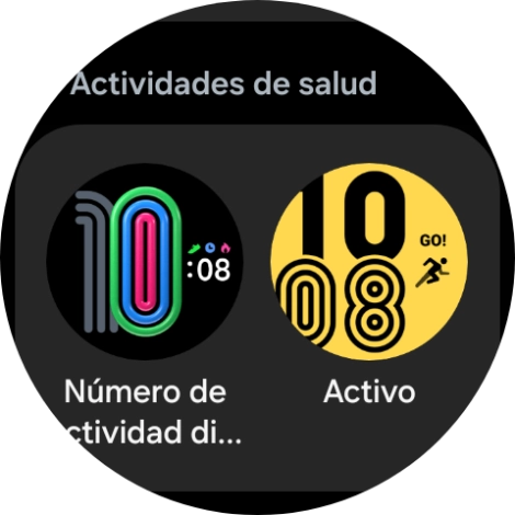Desliza el dedo hacia arriba o hacia abajo para ver las esferas disponibles. Desliza el dedo hacia arriba o hacia abajo para ver las esferas disponibles.