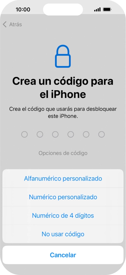 Sigue las indicaciones de la pantalla para activar el uso del código de seguridad o pulsa No usar código. Sigue las indicaciones de la pantalla para activar el uso del código de seguridad o pulsa No usar código.