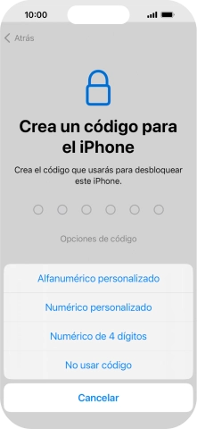 Sigue las indicaciones de la pantalla para activar el uso del código de seguridad o pulsa No usar código. Sigue las indicaciones de la pantalla para activar el uso del código de seguridad o pulsa No usar código.