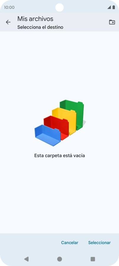 Si deseas crear una nueva carpeta, pulsa el icono de nueva carpeta y sigue las indicaciones de la pantalla para crearla.