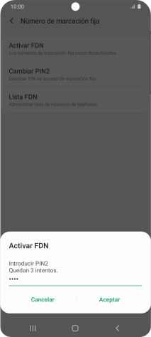 Introduce el código PIN2 y pulsa Aceptar.