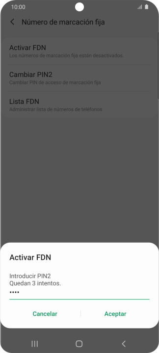 Introduce el código PIN2 y pulsa Aceptar.