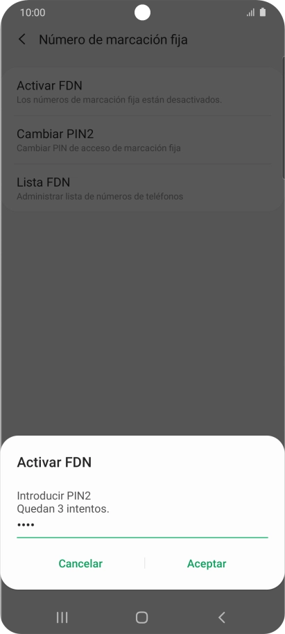 Introduce el código PIN2 y pulsa Aceptar.