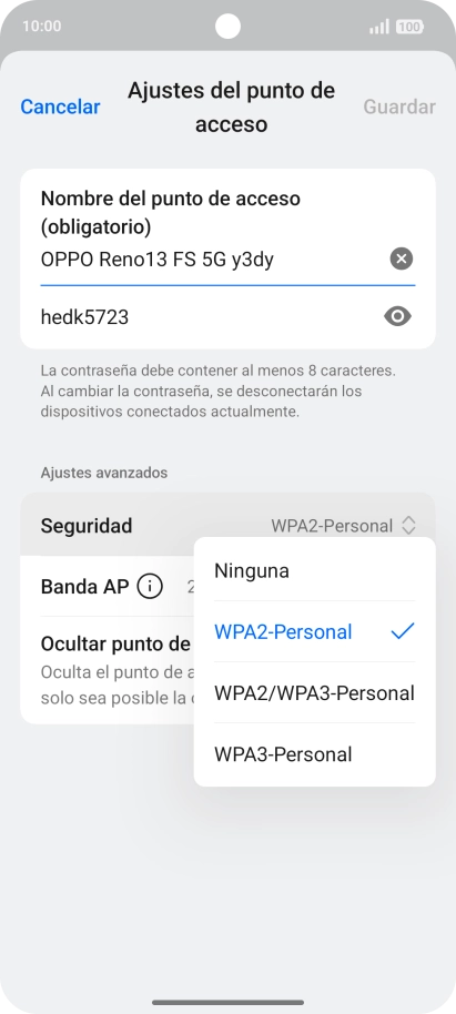 Pulsa WPA3-Personal para proteger la conexión wifi con una contraseña. Pulsa WPA3-Personal para proteger la conexión wifi con una contraseña.